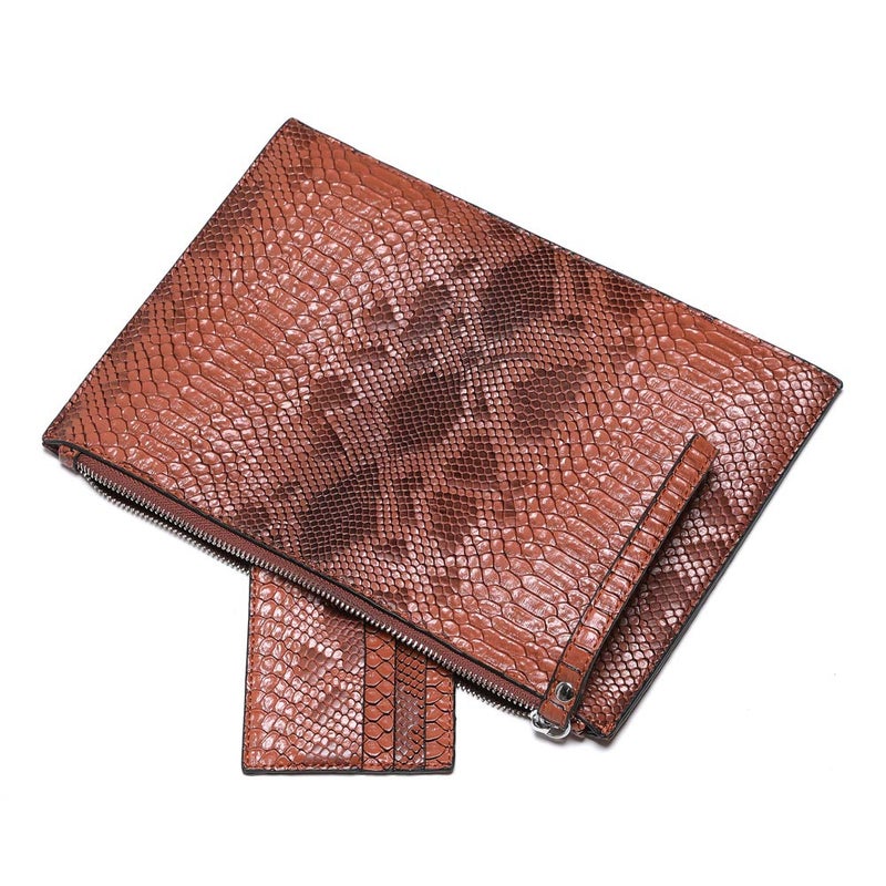 NIGEDU Women Clutches Fashion Snakeskin PU Leather Party Envelope Purse Bag with Hand Strap (Brown) - Image 5